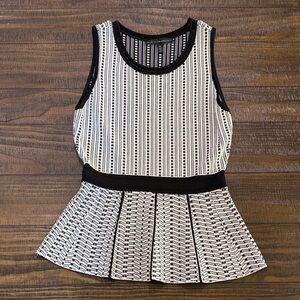 WHBM Black and White Sleeveless Peplum Top